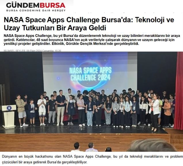 NASA Space Apps Challenge Bursa'da: Teknoloji ve Uzay Tutkunları Bir Araya Geldi